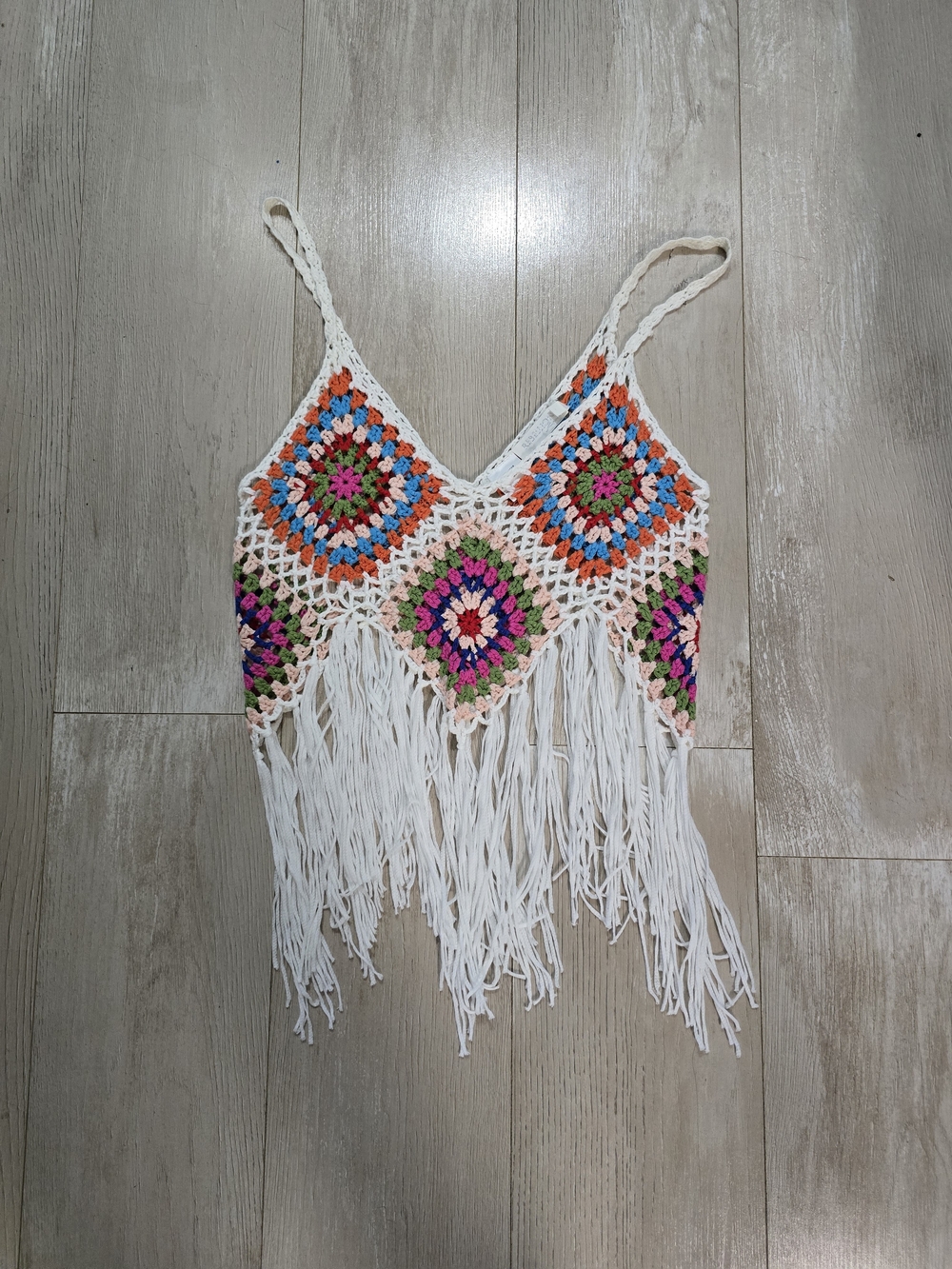 Rebellion White Crochet Tank with Orange, Blue and Pink Accents - Picture 2 of 3